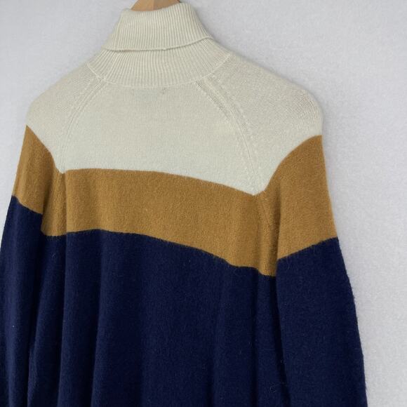 J.CREW Sweater Womens L Merino Wool Alpaca Blend Colorblock Turtleneck Blue - Picture 8 of 15